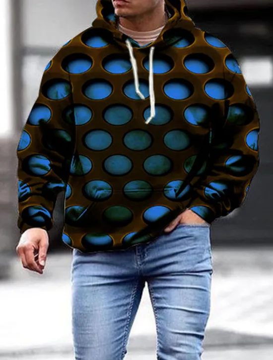 Clearance OUKU Men's Geometric 3D Hoodie Hoodies Sweatshirt Designer Basic Long Sleeve Hooded Red Blue Fall Designer