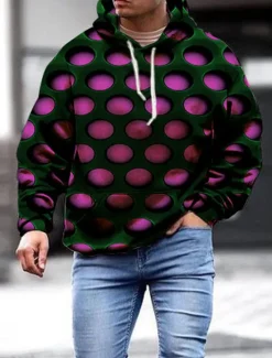 Clearance OUKU Men's Geometric 3D Hoodie Hoodies Sweatshirt Designer Basic Long Sleeve Hooded Red Blue Fall Designer