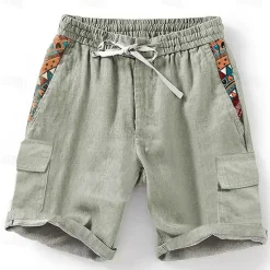 OUKU Men's Geometric 3D Print Shorts Summer Shorts Casual Shorts Mid Waist Designer Ethnic Style Retro Vintage Casual Daily Holiday Pocket Drawstring Elastic Waist Designer Clothing Apparel