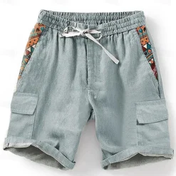 OUKU Men's Geometric 3D Print Shorts Summer Shorts Casual Shorts Mid Waist Designer Ethnic Style Retro Vintage Casual Daily Holiday Pocket Drawstring Elastic Waist Designer Clothing Apparel