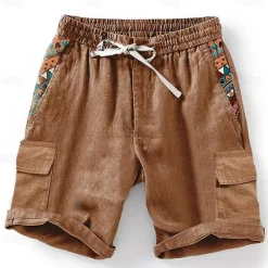 OUKU Men's Geometric 3D Print Shorts Summer Shorts Casual Shorts Mid Waist Designer Ethnic Style Retro Vintage Casual Daily Holiday Pocket Drawstring Elastic Waist Designer Clothing Apparel