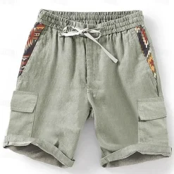 Hot OUKU Men's Geometric 3D Print Shorts Summer Shorts Casual Shorts Mid Waist Ethnic Style Retro Vintage Casual Daily Holiday Pocket Drawstring Elastic Waist Designer Clothing Apparel