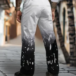 Hot OUKU Men's Geometric Dress Pants Mid Waist Business Casual Wedding Dailywear Pocket Straight Leg Trousers Summer Spring Fall 3D Print White