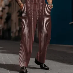 Hot OUKU Men's Geometric Dress Pants Mid Waist Business Casual Wedding Dailywear Pocket Straight Leg Trousers Summer Spring Fall 3D Print Black Wine Blue