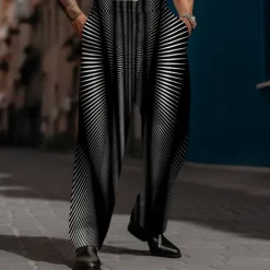 Hot OUKU Men's Geometric Dress Pants Mid Waist Business Casual Wedding Dailywear Pocket Straight Leg Trousers Summer Spring Fall 3D Print Black Wine Blue