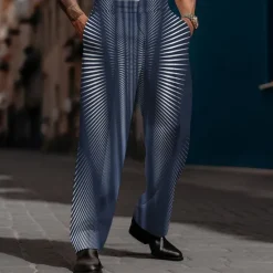 Hot OUKU Men's Geometric Dress Pants Mid Waist Business Casual Wedding Dailywear Pocket Straight Leg Trousers Summer Spring Fall 3D Print Black Wine Blue