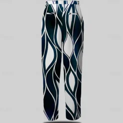 New OUKU Men's Geometric Dress Pants Mid Waist Business Casual Formal Dailywear Zipper Pocket Summer Spring Fall 3D Print White