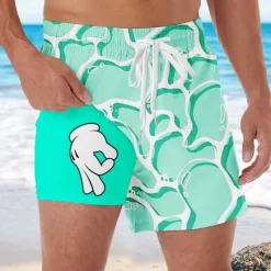 Sale OUKU Men's Geometric Funny gestures Lined Shorts 2 in 1 Board Shorts Swim Shorts Mid Waist Hawaiian Vacation Beach Wear Side Pockets With Compression Liner Elastic Drawstring Waist Designer Clothing
