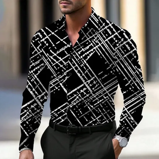 OUKU Men's Geometric Geometric Pattern Dress Shirt Button Up Shirt Long Sleeve Business Casual Business Daily Fall Spring & Summer Shirt Collar Button Up 3D Print Black White Blue Purple