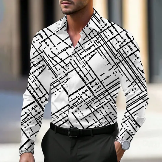 OUKU Men's Geometric Geometric Pattern Dress Shirt Button Up Shirt Long Sleeve Business Casual Business Daily Fall Spring & Summer Shirt Collar Button Up 3D Print Black White Blue Purple