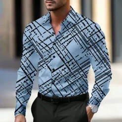 OUKU Men's Geometric Geometric Pattern Dress Shirt Button Up Shirt Long Sleeve Business Casual Business Daily Fall Spring & Summer Shirt Collar Button Up 3D Print Black White Blue Purple