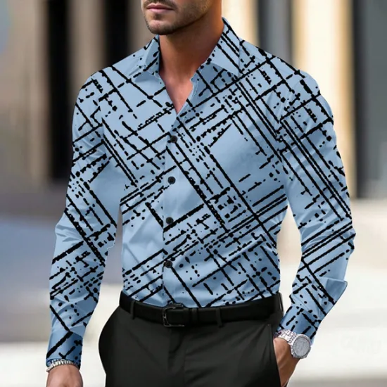 OUKU Men's Geometric Geometric Pattern Dress Shirt Button Up Shirt Long Sleeve Business Casual Business Daily Fall Spring & Summer Shirt Collar Button Up 3D Print Black White Blue Purple