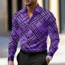 OUKU Men's Geometric Geometric Pattern Dress Shirt Button Up Shirt Long Sleeve Business Casual Business Daily Fall Spring & Summer Shirt Collar Button Up 3D Print Black White Blue Purple