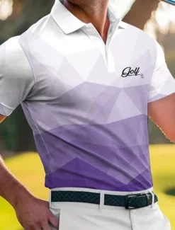 Discount OUKU Men's Geometric Golf Polo Sports Polo Shirts Short Sleeve Polo Shirts Sportswear Casual Athleisure Outdoor clothing Daily Wear 3D Print Buttons Summer Blue Purple Green