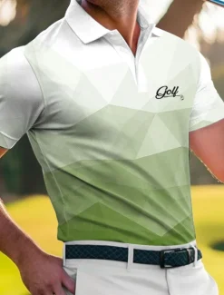 Discount OUKU Men's Geometric Golf Polo Sports Polo Shirts Short Sleeve Polo Shirts Sportswear Casual Athleisure Outdoor clothing Daily Wear 3D Print Buttons Summer Blue Purple Green