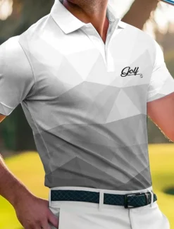 Discount OUKU Men's Geometric Golf Polo Sports Polo Shirts Short Sleeve Polo Shirts Sportswear Casual Athleisure Outdoor clothing Daily Wear 3D Print Buttons Summer Blue Purple Green