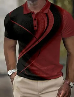 Discount OUKU Men's Geometric Golf Shirt Short Sleeve Polo Shirts Collared Shirts Business Casual Vacation Wear Formal Wear Festival Wear Buttons 3D Print Summer White Red Blue