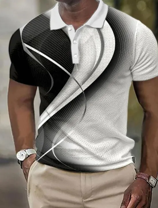 Discount OUKU Men's Geometric Golf Shirt Short Sleeve Polo Shirts Collared Shirts Business Casual Vacation Wear Formal Wear Festival Wear Buttons 3D Print Summer White Red Blue