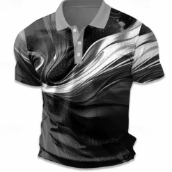 Online OUKU Men's Geometric Golf Shirt Short Sleeve Polo Shirts Collared Shirts Business Casual Vacation Wear Formal Wear Festival Wear Buttons 3D Print Summer Spring Yellow Green Gray