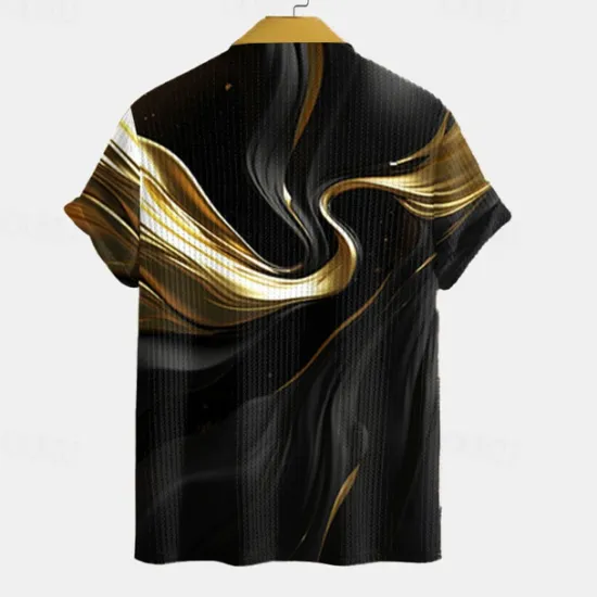 Online OUKU Men's Geometric Golf Shirt Short Sleeve Polo Shirts Collared Shirts Business Casual Vacation Wear Formal Wear Festival Wear Buttons 3D Print Summer Spring Yellow Green Gray