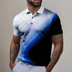 Hot OUKU Men's Geometric Golf Shirt Short Sleeve Polo Shirts Collared Shirts Business Casual Vacation Wear Formal Wear Festival Wear Buttons 3D Print Summer Red Blue Purple