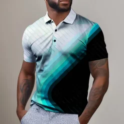 Hot OUKU Men's Geometric Golf Shirt Short Sleeve Polo Shirts Collared Shirts Business Casual Vacation Wear Formal Wear Festival Wear Buttons 3D Print Summer Red Blue Purple