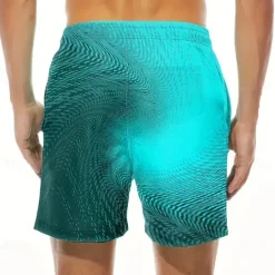 Best OUKU Men's Geometric Gradient Color Line Swim Trunks Swim Shorts Board Shorts Mid Waist Streetwear Hawaiian Beach Vacation Wear Side Pockets Mesh Lining Elastic Drawstring Waist Designer Clothing Apparel Blue