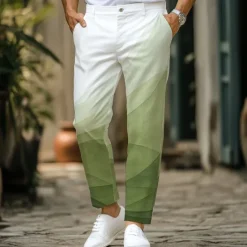 Outlet OUKU Men's Geometric Gradient Color Dress Pants Trousers Casual Pants Mid Waist Classic Style Vacation Daily Holiday Summer Spring Fall 3D Print Pink Blue Orange