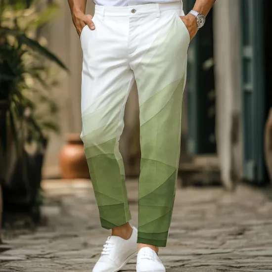 Outlet OUKU Men's Geometric Gradient Color Dress Pants Trousers Casual Pants Mid Waist Classic Style Vacation Daily Holiday Summer Spring Fall 3D Print Pink Blue Orange