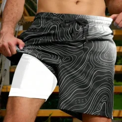 Sale OUKU Men's Geometric Gradient Color Lined Shorts 2 in 1 Board Shorts Swim Shorts Mid Waist Hawaiian Vacation Holiday Beach Wear Side Pockets With Compression Liner Elastic Drawstring Waist Designer
