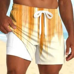Outlet OUKU Men's Geometric Gradient Line Lined Shorts 2 in 1 Board Shorts Swim Shorts Mid Waist Casual Holiday Side Pockets With Compression Liner Elastic Drawstring Waist Designer Clothing Apparel