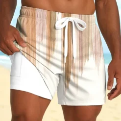 Outlet OUKU Men's Geometric Gradient Line Lined Shorts 2 in 1 Board Shorts Swim Shorts Mid Waist Casual Holiday Side Pockets With Compression Liner Elastic Drawstring Waist Designer Clothing Apparel