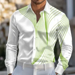 Online OUKU Men's Geometric Gradient Waves Satin Shirt Dress Shirt Button Up Shirt Long Sleeve Fashion Casual Vacation Daily Summer Spring Fall Turndown Collared Shirts 3D Print Yellow Blue Purple Green Gray