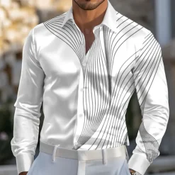 Online OUKU Men's Geometric Gradient Waves Satin Shirt Dress Shirt Button Up Shirt Long Sleeve Fashion Casual Vacation Daily Summer Spring Fall Turndown Collared Shirts 3D Print Yellow Blue Purple Green Gray