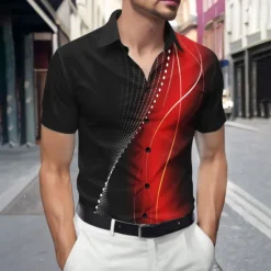 Outlet OUKU Men's Geometric Gradient Waves Shirt Summer Shirt Button Up Shirt Short Sleeve Fashion Casual Outdoor Vacation Dailywear Summer Spring Turndown 3D Print Collared Shirts Red Blue Green Gray