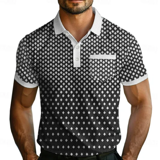 Hot OUKU Men's Geometric Gradient Waffle Polo Shirts Polo Shirts Short Sleeve Polo Shirts Turndown Business Casual Outdoor Vacation Streetwear 3D Print Summer Black