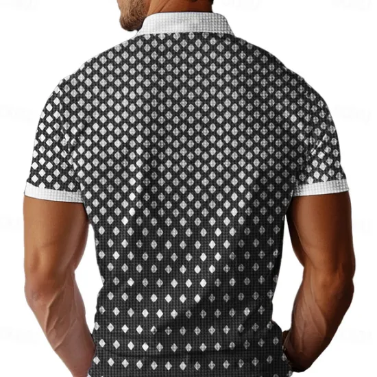 Hot OUKU Men's Geometric Gradient Waffle Polo Shirts Polo Shirts Short Sleeve Polo Shirts Turndown Business Casual Outdoor Vacation Streetwear 3D Print Summer Black