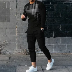 Online OUKU Men's Geometric Graphic Prints 2pcs 3D Sweatshirt Sets Matching Sets Tracksuit Long Sleeve Long pants Crew Neck Sport Designer Casual Outdoor Vacation Daily Print Spring & Summer Black