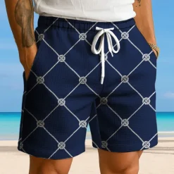 Best OUKU Men's Geometric Grid / Plaid Waffle Shorts Sweat Shorts Casual Shorts Mid Waist Fashion Casual Vacation Jogging Workout Elastic Drawstring Waist Shorts with Pockets Designer Clothing Apparel
