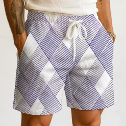 Discount OUKU Men's Geometric Grid / Plaid Waffle Shorts Sweat Shorts Casual Shorts Mid Waist Fashion Casual Vacation Jogging Workout Elastic Drawstring Waist Shorts with Pockets Designer Clothing Apparel