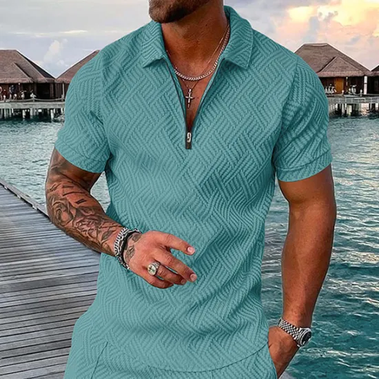 OUKU Men's Geometric Hawaiian Polo Shirts Golf Shirt Short Sleeve Polo Shirts Collared Shirts Casual Beach Wear Vacation Wear Party Outfits 3D Print Quarter Zip Polo White gray Black Light Green