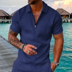 OUKU Men's Geometric Hawaiian Polo Shirts Golf Shirt Short Sleeve Polo Shirts Collared Shirts Casual Beach Wear Vacation Wear Party Outfits 3D Print Quarter Zip Polo White gray Black Light Green