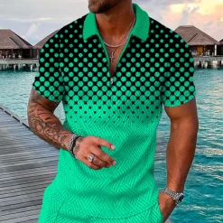 New OUKU Men's Geometric Hawaiian Polo Shirts Golf Shirt Short Sleeve Polo Shirts Collared Shirts Casual Beach Wear Vacation Wear Party Outfits 3D Print Quarter Zip Polo Yellow Pink Blue
