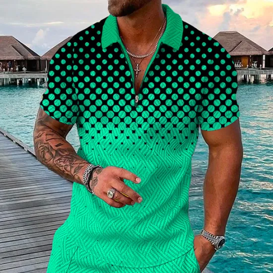 New OUKU Men's Geometric Hawaiian Polo Shirts Golf Shirt Short Sleeve Polo Shirts Collared Shirts Casual Beach Wear Vacation Wear Party Outfits 3D Print Quarter Zip Polo Yellow Pink Blue