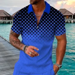 New OUKU Men's Geometric Hawaiian Polo Shirts Golf Shirt Short Sleeve Polo Shirts Collared Shirts Casual Beach Wear Vacation Wear Party Outfits 3D Print Quarter Zip Polo Yellow Pink Blue