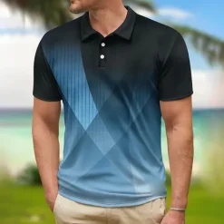 OUKU Men's Geometric Hawaiian Polo Shirts Golf Shirt Short Sleeve Polo Shirts Collared Shirts Casual Beach Wear Vacation Wear Party Outfits Buttons 3D Print Blue Dark Blue Gray+Blue