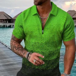 Best OUKU Men's Geometric Hawaiian Polo Shirts Golf Shirt Short Sleeve Polo Shirts Collared Shirts Casual Beach Wear Vacation Wear Party Outfits 3D Print Quarter Zip Polo Yellow Pink Blue