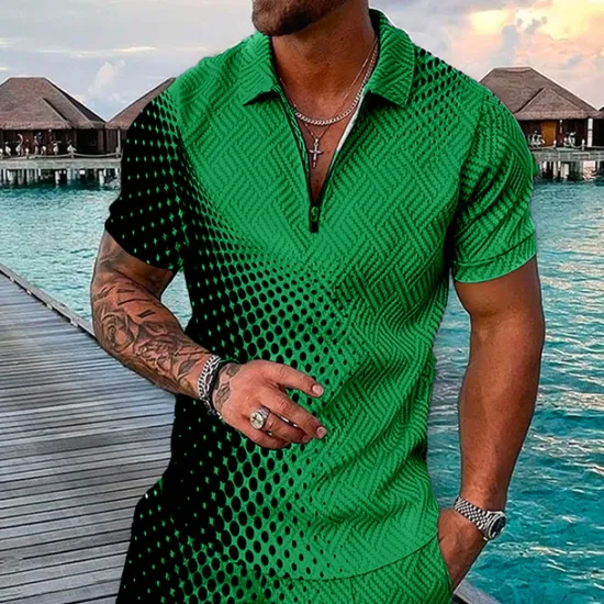 Best OUKU Men's Geometric Hawaiian Polo Shirts Golf Shirt Short Sleeve Polo Shirts Collared Shirts Casual Beach Wear Vacation Wear Party Outfits 3D Print Quarter Zip Polo Black / Gray Pink Red