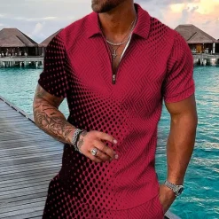 Best OUKU Men's Geometric Hawaiian Polo Shirts Golf Shirt Short Sleeve Polo Shirts Collared Shirts Casual Beach Wear Vacation Wear Party Outfits 3D Print Quarter Zip Polo Black / Gray Pink Red