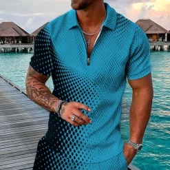 Best OUKU Men's Geometric Hawaiian Polo Shirts Golf Shirt Short Sleeve Polo Shirts Collared Shirts Casual Beach Wear Vacation Wear Party Outfits 3D Print Quarter Zip Polo Black / Gray Pink Red